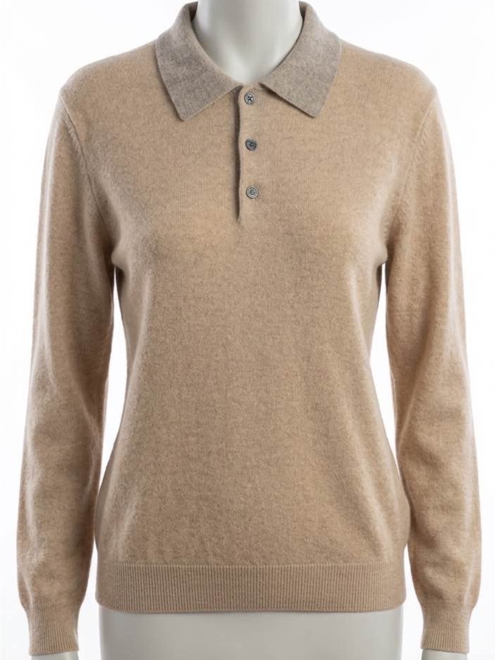 Tasso Elba Women's Beige Polo Sweater with Contrast Collar